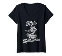 Womens Mele Kalikimaka Hula Dancer Hawaiian Christmas in Hawaii V-Neck T-Shirt