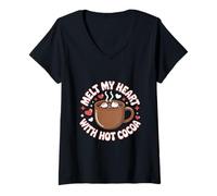 Womens Melt My Heart With Hot Cocoa Christmas V-Neck T-Shirt