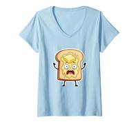 Womens Melting Butter Toast Funny Breakfast Panic Cartoon V-Neck T-Shirt