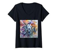 Womens Melting Wax Lion V-Neck T-Shirt