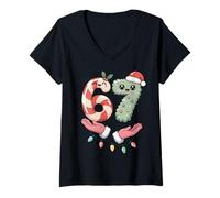 Womens Meme Candy Canes Santa Xmas SIX Seven Cute Kawaii Pastel 67 V-Neck T-Shirt