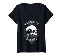 Womens Memento Mori Gothic Skull V-Neck T-Shirt