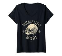 Womens Memento Mori Human Skull Remember Death Stoic Tattoo Thinker V-Neck T-Shirt