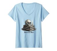 Women's Memento Mori Skull Books Dark Academia Gothic Philosophical V-Neck T-Shirt