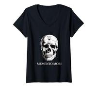 Womens Memento Mori Skull Hourglass Dark Gothic Artwork V-Neck T-Shirt