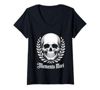 Womens Memento Mori Skull Hourglass Retro Sunset Stoicism V-Neck T-Shirt