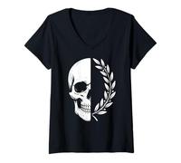 Women's Memento Mori Skull Laurel Stoic Gothic Dark Art V-Neck T-Shirt