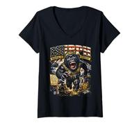 Women's Memorial Day Hero Workout WOD Retro 80s Tactical Gorilla Gym V-Neck T-Shirt