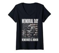 Women's Memorial Day Remember Honor Fallen Soldier Patriotic America V-Neck T-Shirt
