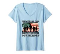 Womens Memorial Day Remember Our Heroes USA Flag V-Neck T-Shirt