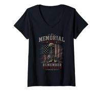 Women's Memorial Day Remember The Fallen Veteran 4th of July Vintage V-Neck T-Shirt