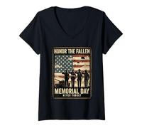 Women's Memorial Day Veterans Tribute Never Forget Heroes USA Flag V-Neck T-Shirt