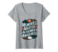 Womens Memories Matter Floral Brain Awareness V-Neck T-Shirt