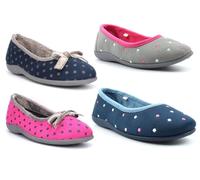 Womens Memory Foam Slippers Size 3 Girls Carpet Slippers Size 5 Ladies Slip On Slipper Ballerina Slipper Bow Style Ballet Style Slip in Sizes 3-8 Navy/Pink/Blue/Grey