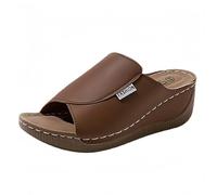 Women's Memory oam Wedge Slides Arch Support Slope Bottom Platform Slippers Soft Rubber Sole Backless Slip-On Mules Open Toe Non-Slip Comfort Footwear ressy Casual Summer (Khaki, 7.5)