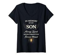 Women's Memory of My Son Always Loved Never Forgotten Son Memorial V-Neck T-Shirt