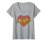 Womens Memphis Throwback Vintage Heart Nostalgic City V-Neck T-Shirt