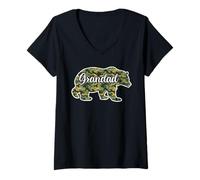 Womens Men Bear Hunter Grandad Camo Shirt, Funny Hunting Camouflage V-Neck T-Shirt
