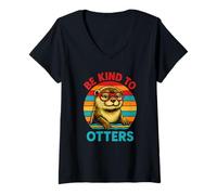 Womens Men Funny Otter Women Kid Girl Lover Be Kind to Otters V-Neck T-Shirt