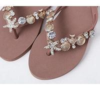 Womens Men Slippers Flip Flops Shell Adorned Flip Flop Sandals Beach Sandals Surf Slip-On Shoes-Tan_35