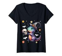 Womens Men Women Kids Dinosaur Spooky Halloween Trendy Groovy Retro V-Neck T-Shirt