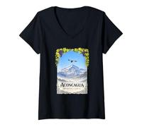 Women's Mendoza Argentina: Mount Aconcagua, Condor and Grapes V-Neck T-Shirt