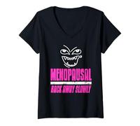 Womens Menopausal Back Away Slowly Funny Hormone Humor V-Neck T-Shirt
