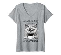 Womens Menopause Support Mood Swings Cat Women Mom Mum Mother Wife V-Neck T-Shirt
