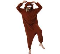 ULEEMARK Women's Men's Adult Pajamas Unisex Animal Onesies Novelty Pyjamas Brown Bear Nightwear Halloween Homewear Cosplay Costume Loungewear OnePiece for Height 148-187CM