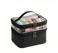 Women's Men's Beauty Case, Large Makeup Bag, 23 x 17 x 16 cm, Double Layer Waterproof with Brush Compartment, Hard Case Organizer for Travel Cosmetics and Toilets, Black, Classic