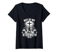 Womens Men's Christian Workout Not by My Strength But His Jesus Gym V-Neck T-Shirt