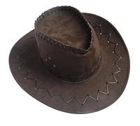 Womens Mens Classic Texan Faux Felt Fedora Adjustable Chin Cord Wide Brim Western Cowgirl Hat Halloween Christmas Fancy Dress Party Cowboy Hats Brown