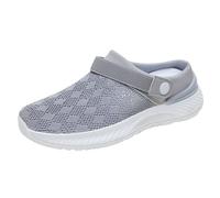 Women's Men's Clogs Mules Slip-On Shoes Women's One Foot Stirrup Mom Shoes Fly Weaving Breathable Slippers with Flat Bottom Fashionable Casual Shoes Summer Shoes Trainers Walking, gray, 8 UK