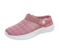Women's Men's Clogs Mules Slip-On Shoes Women's One Foot Stirrup Mom Shoes Fly Weaving Breathable Slippers with Flat Bottom Fashionable Casual Shoes Summer Shoes Trainers Walking, pink, 8 UK