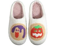 Women's Men's Cute Cartoon Halloween Slippers - Slippers for the Winter Non-Slip Mules Slippers Cute House Slippers Plush Slippers Warm Winter Slippers Household Shoes, White, 6 UK