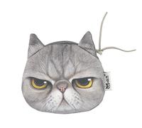 Womens Mens Cute Cat Kitten Kitty Animal Lovers Funny Christmas Birthday Gift Realistic Face Small Coin Change Money Makeup Zipper Holder Wallet Pouch Purse (Grumpy Grey Persian)