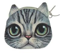 Womens Mens Cute Cat Kitten Kitty Animal Lovers Funny Christmas Birthday Gift Realistic Face Small Coin Change Money Makeup Zipper Holder Wallet Pouch Purse (Cream Black Tabby)