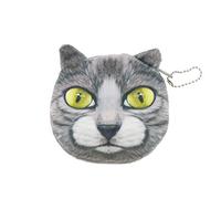 Womens Mens Cute Cat Kitten Kitty Animal Lovers Funny Christmas Birthday Gift Realistic Face Small Coin Change Money Makeup Zipper Holder Wallet Pouch Purse (Grey Yellow Eyes)