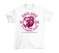 Womens Mens England Lion T-Shirt - Small - Pink Three Lions Print White Cotton Tee - Adults Unisex Supporter Top Football Fan Gift Birthdays Parties 2026