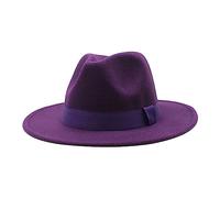 Womens & Mens Fedora Hats,Solid Ribbon Wide Brim Fedora Hats Floppy Panama for Women Men Jazz British Hats for Men,Purple,M