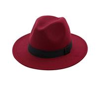Womens & Mens Fedora Hats,Solid Ribbon Wide Brim Fedora Hats Floppy Panama for Women Men Jazz British Hats for Men M Wine