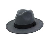 Womens & Mens Fedora Hats,Solid Ribbon Wide Brim Fedora Hats Floppy Panama for Women Men Jazz British Hats for Men M Light Gray