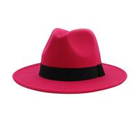 Womens & Mens Fedora Hats, Solid Ribbon Wide Brim Floppy Panama for Women & Men, Jazz & British Hats, Hot Pink 2