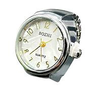 Womens Mens Finger Watch Rings : Elegant Round Dial Elastic Strap Analog Quartz Finger Watch Ring Easy to Read Adjustable Ring Watch with Gold Stainless Steel Retractable Band