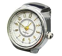 Womens Mens Finger Watch Rings : Elegant Round Dial Elastic Strap Analog Quartz Finger Watch Ring Easy to Read Adjustable Ring Watch with Gold Stainless Steel Retractable Band