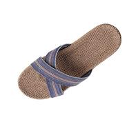Women's Men's Flax Tatami Slippers No Slip Indoor Slippers Open Toe Straw Sandals Summer,Home Wooden Floor Grass Rattan Slipper for Travel, Hotel 7.5 Navy-2