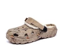 Womens Mens Fur Lined Clogs Cosy Garden House Slippers Wide Width Slip on Mules Waterproof Winter Fuzzy Slippers Removable Warm Fluffy Plush Clogs Khaki
