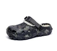 Womens Mens Fur Lined Clogs Cosy Garden House Slippers Wide Width Slip on Mules Waterproof Winter Fuzzy Slippers Removable Warm Fluffy Plush Clogs Black