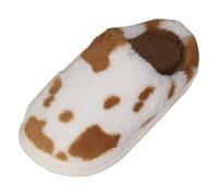Womens Mens Fuzzy Slip-On Memory Foam House Slippers, Warm Cozy Lightweight Comfy Slippers for Winter Fall, Slient Non Slip Indoor House Shoes Cow Pattern Cute Shoes (Brown #1, 4.5)