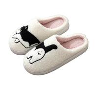 Women's Men's Fuzzy Slippers Cats Dogs Pattern Cartoon Animal Memory Foam Cozy Plush Slip-On Comfortable Indoor/Outdoor Couple Shoes(Cow Cat,UK 6.5)